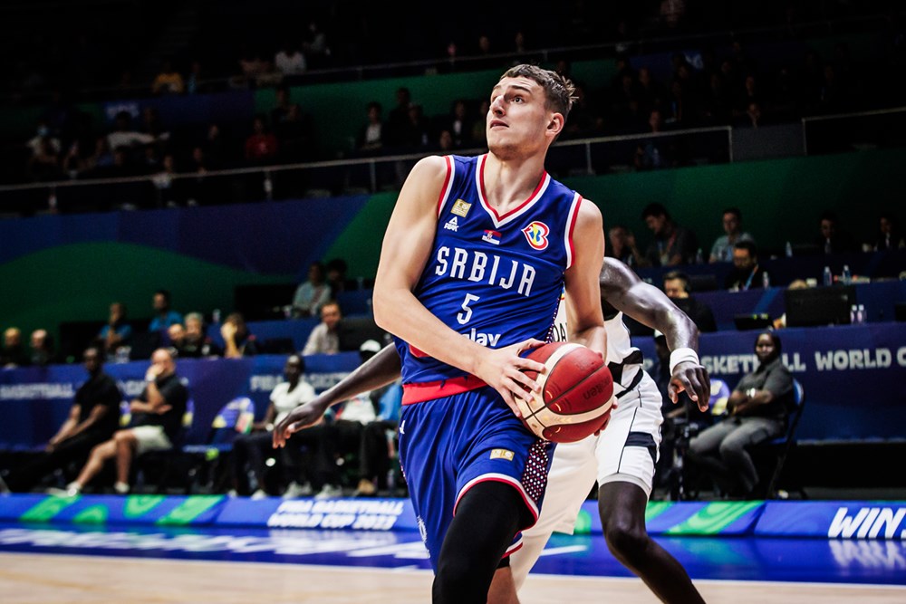 Manila, Philippines. 30th Aug, 2023. Bogdan Bogdanovic (L) of Serbia  dribbles the ball during the Group B first round match between South Sudan  and Serbia at the 2023 FIBA World Cup in