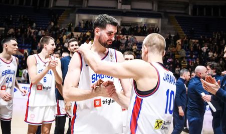 dusan ristic and serbia celebrate win against switzerland